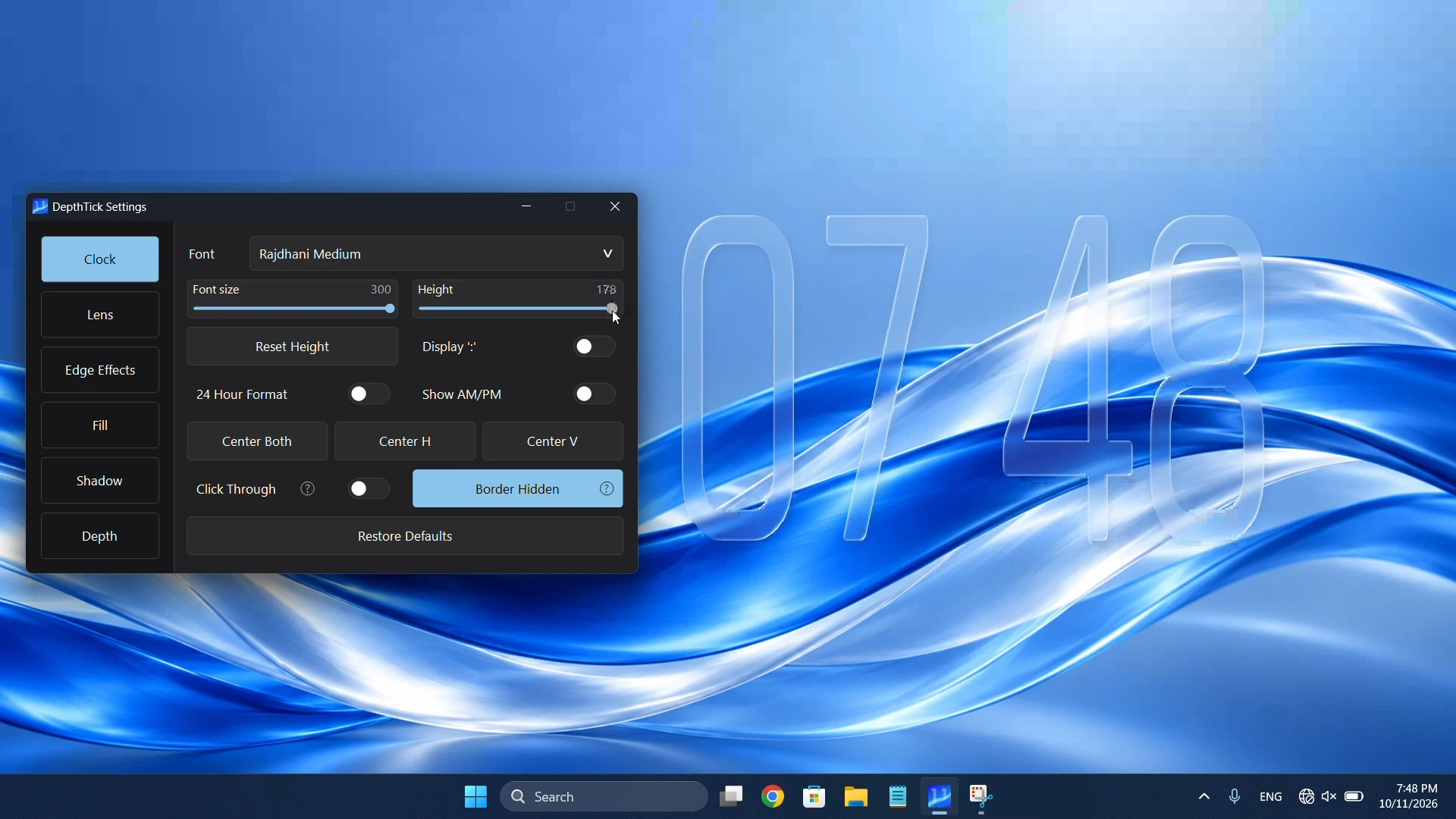 DepthTick clock personalization preview